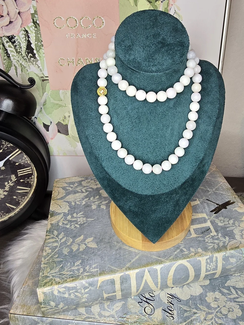 Classic White Bead Necklace with Gold Accent